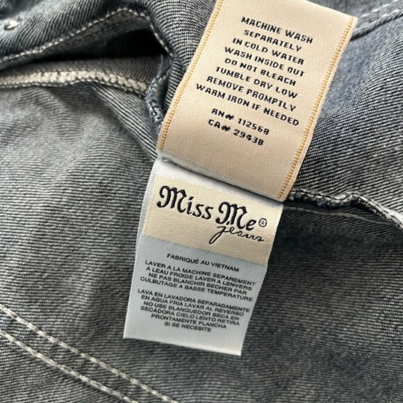 Miss Me Dark Blue Denim Jacket with White Stitching - Picture 6 of 6